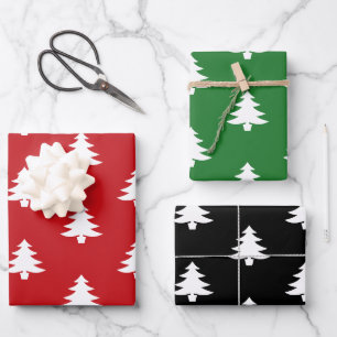 Modern red green black Christmas Trees pattern Wrapping Paper Sheet