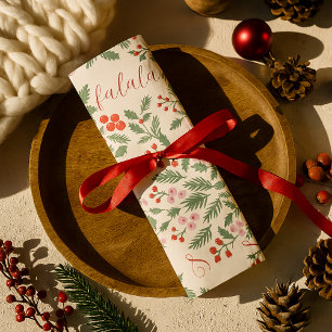 Modern Red & Green Christmas Floral Pattern Falala Tissue Paper