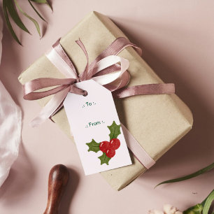 Modern Red & Green Christmas Floral Pattern Gift Tags