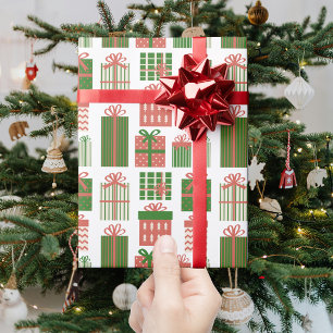 Modern Red Green Christmas Gift Package Pattern Wrapping Paper