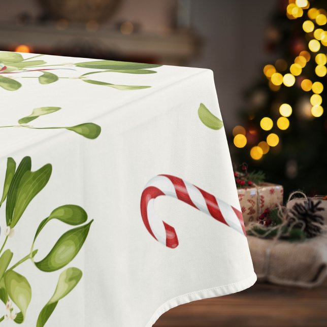 Modern Red & Green Christmas Greenery Pattern Tablecloth (Creator Uploaded)