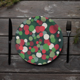 Modern Red Green Christmas Polka Dot Paper Plate
