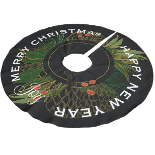 MODERN RED & GREEN CHRISTMAS WREATH BRUSHED POLYESTER TREE SKIRT