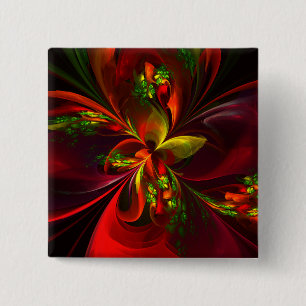 Modern Red Green Floral Abstract Art Pattern #05 15 Cm Square Badge