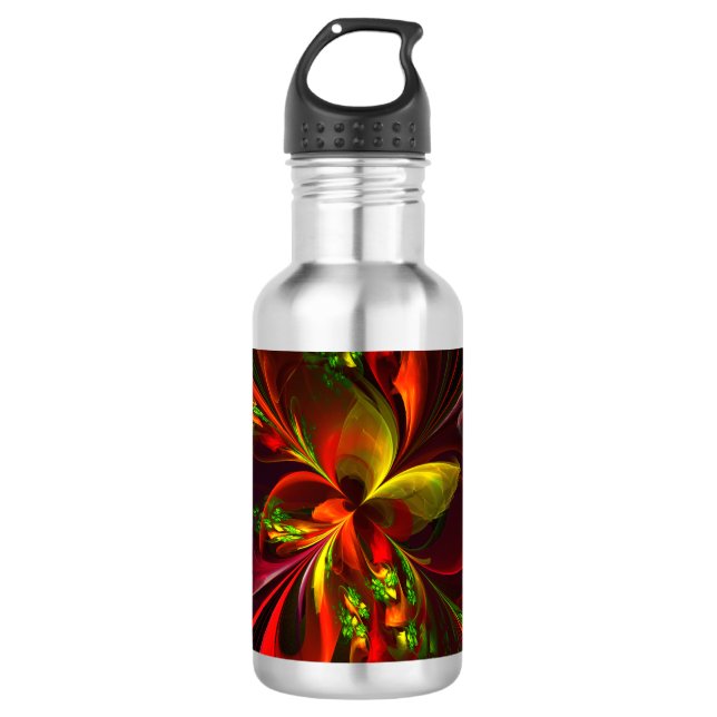 Modern Red Green Floral Abstract Art Pattern #05 532 Ml Water Bottle (Front)