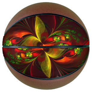 Modern Red Green Floral Abstract Art Pattern #05 Basketball