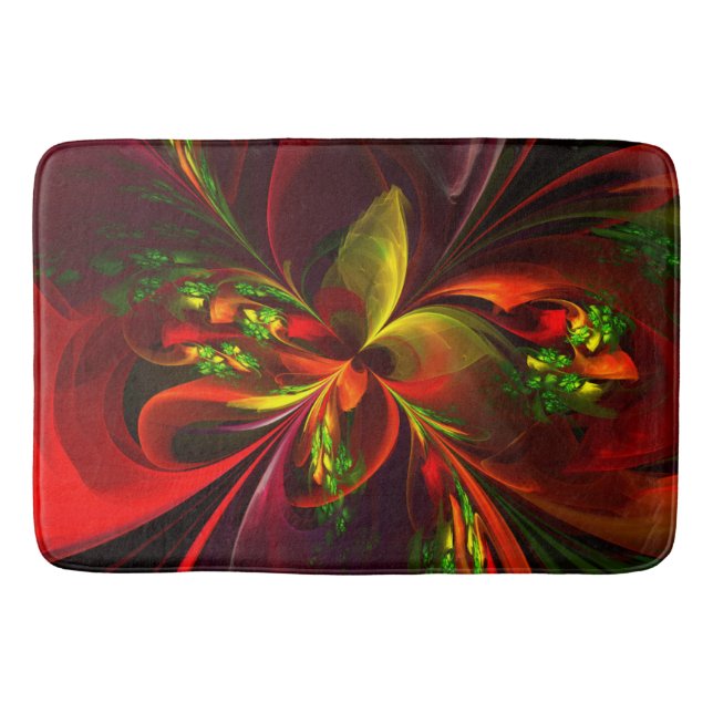 Modern Red Green Floral Abstract Art Pattern #05 Bath Mat (Front)