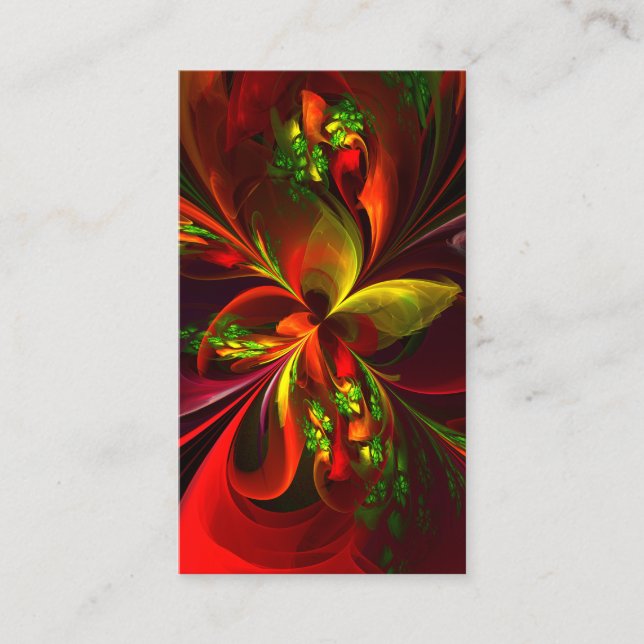 Modern Red Green Floral Abstract Art Pattern #05 Business Card (Front)