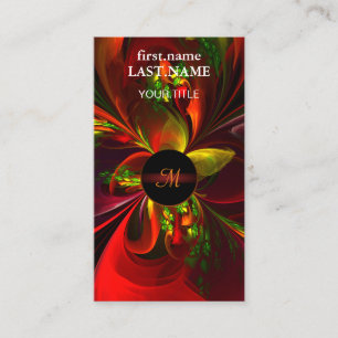 Modern Red Green Floral Abstract Art Pattern #05 Business Card