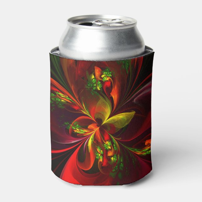 Modern Red Green Floral Abstract Art Pattern #05 Can Cooler (Can Front)