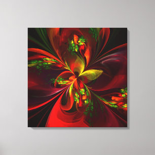 Modern Red Green Floral Abstract Art Pattern #05 Canvas Print