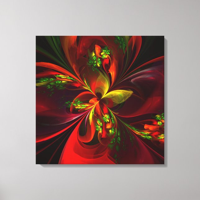 Modern Red Green Floral Abstract Art Pattern #05 Canvas Print (Front)