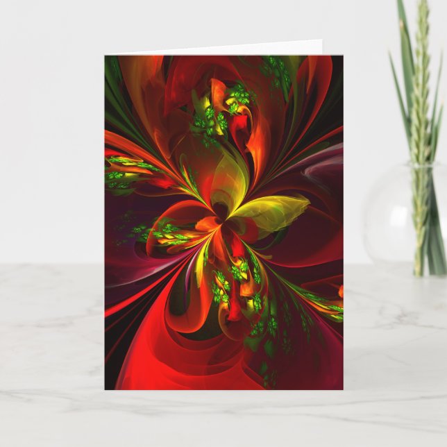Modern Red Green Floral Abstract Art Pattern #05 Card (Front)
