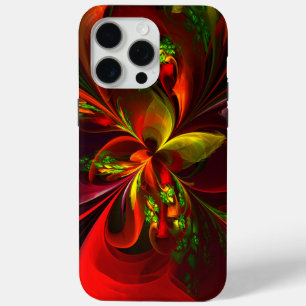 Modern Red Green Floral Abstract Art Pattern #05 iPhone 15 Pro Max Case