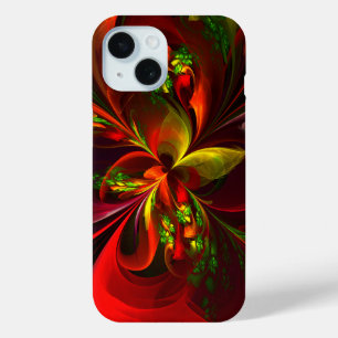 Modern Red Green Floral Abstract Art Pattern #05 iPhone 15 Case