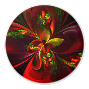 Modern Red Green Floral Abstract Art Pattern #05 Ceramic Knob