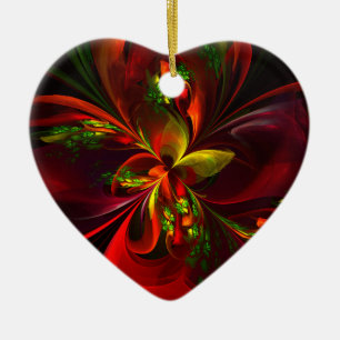 Modern Red Green Floral Abstract Art Pattern #05 Ceramic Tree Decoration