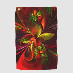 Modern Red Green Floral Abstract Art Pattern #05 Golf Towel
