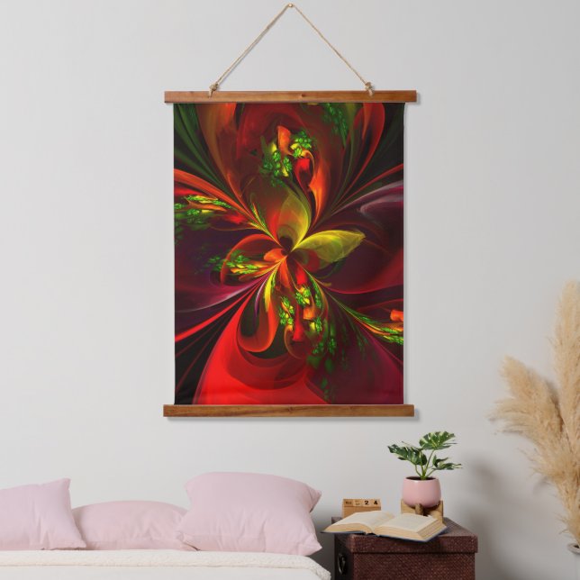 Modern Red Green Floral Abstract Art Pattern #05 Hanging Tapestry (Bedroom)