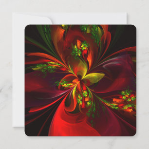 Modern Red Green Floral Abstract Art Pattern #05 Invitation