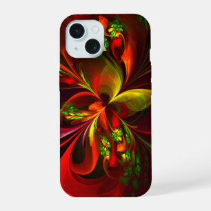 Modern Red Green Floral Abstract Art Pattern #05 iPhone 15 Case
