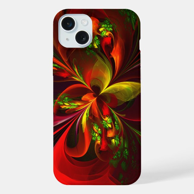 Modern Red Green Floral Abstract Art Pattern #05 iPhone Case (Back)