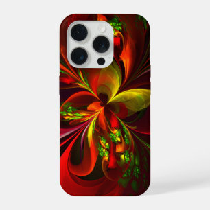 Modern Red Green Floral Abstract Art Pattern #05 iPhone 15 Pro Case