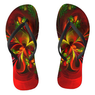 Modern Red Green Floral Abstract Art Pattern #05 Jandals