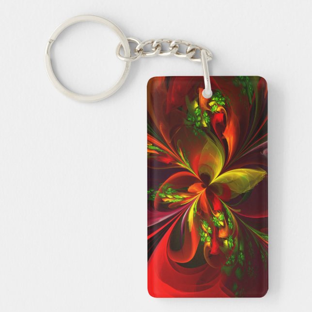 Modern Red Green Floral Abstract Art Pattern #05 Key Ring (Front)
