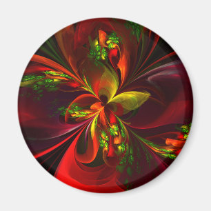 Modern Red Green Floral Abstract Art Pattern #05 Magnet