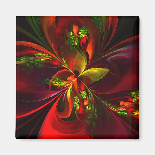 Modern Red Green Floral Abstract Art Pattern #05 Magnet (Front)