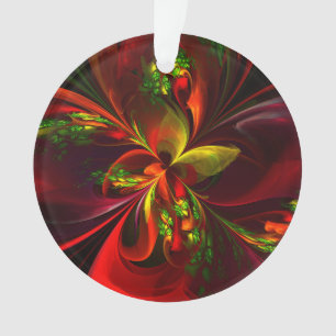 Modern Red Green Floral Abstract Art Pattern #05 Ornament