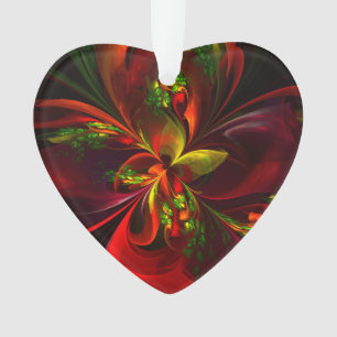 Modern Red Green Floral Abstract Art Pattern #05 Ornament