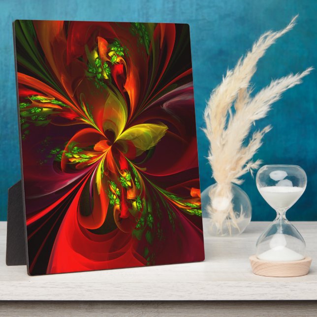 Modern Red Green Floral Abstract Art Pattern #05 Plaque (Side)