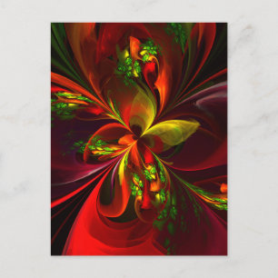 Modern Red Green Floral Abstract Art Pattern #05 Postcard