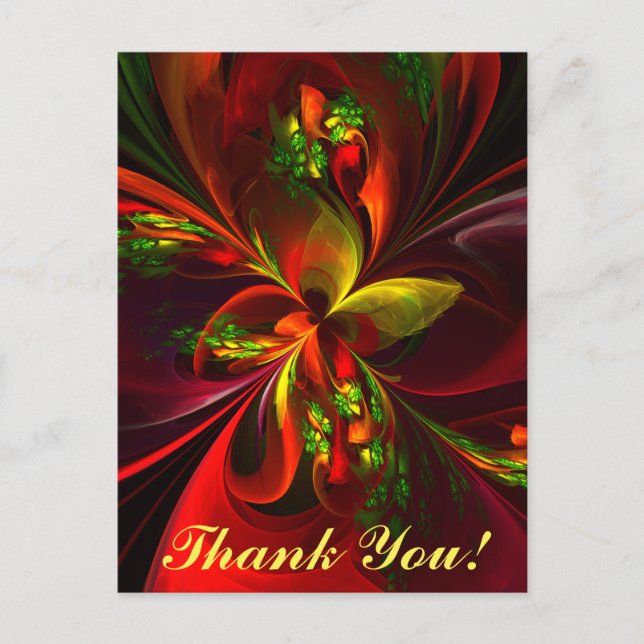 Modern Red Green Floral Abstract Art Pattern #05 Postcard (Front)