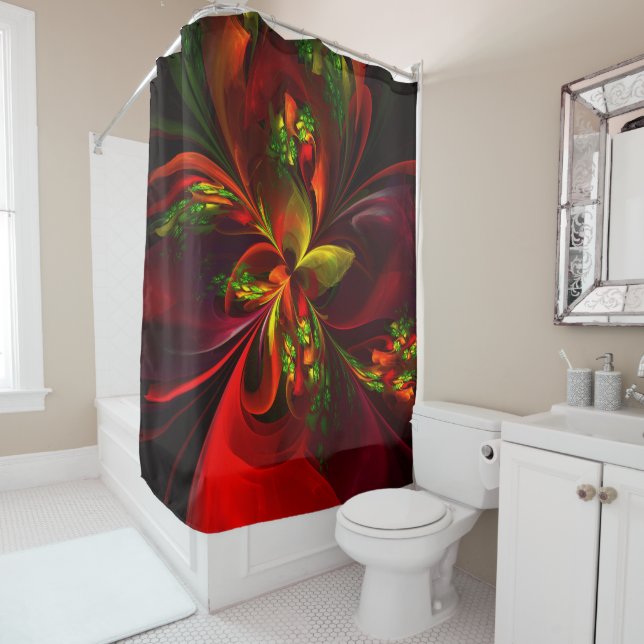 Modern Red Green Floral Abstract Art Pattern #05 Shower Curtain (In Situ)