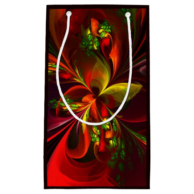 Modern Red Green Floral Abstract Art Pattern #05 Small Gift Bag (Front)