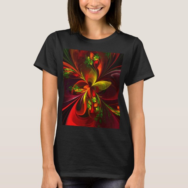 Modern Red Green Floral Abstract Art Pattern #05 T-Shirt (Front)