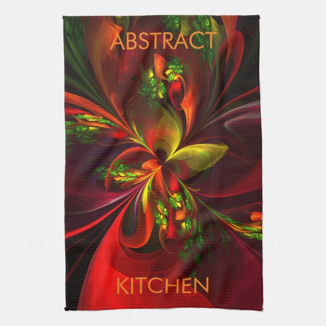 Modern Red Green Floral Abstract Art Pattern #05 Tea Towel (Vertical)