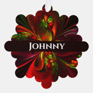 Modern Red Green Floral Abstract Art Pattern #05 Tree Decoration Card