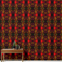 Modern Red Green Floral Abstract Art Pattern #05