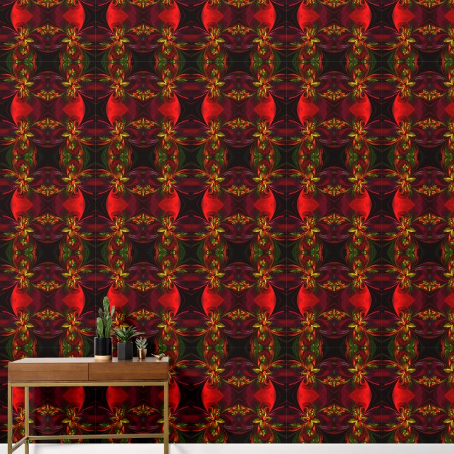 Modern Red Green Floral Abstract Art Pattern #05 Wallpaper (Hallway)