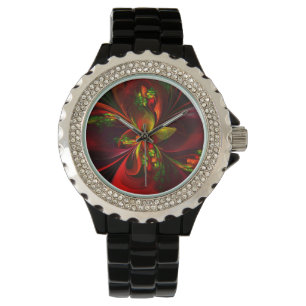 Modern Red Green Floral Abstract Art Pattern #05 Watch
