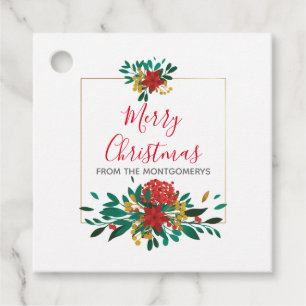Modern Red Green & Gold Christmas Floral Favour Tags