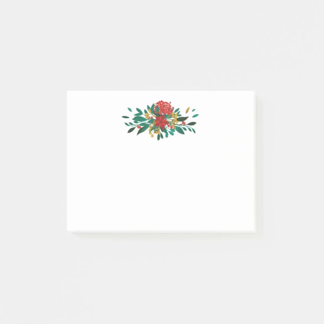 Modern Red Green & Gold Christmas Floral Post-it Notes (Front)