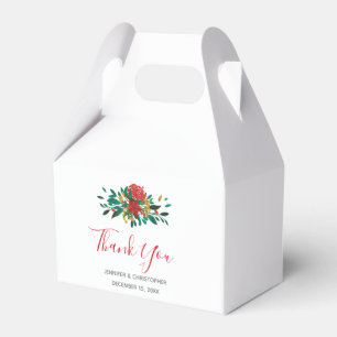Modern Red Green & Gold Christmas Floral Thank You Favour Box