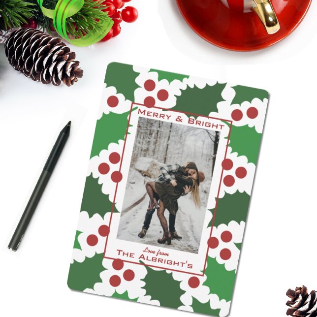 Modern Red & Green Jolly Holly Photo Holiday Card (Creator Uploaded)