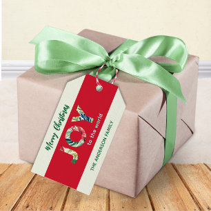 Modern Red Green Joy To The World Merry Christmas Gift Tags