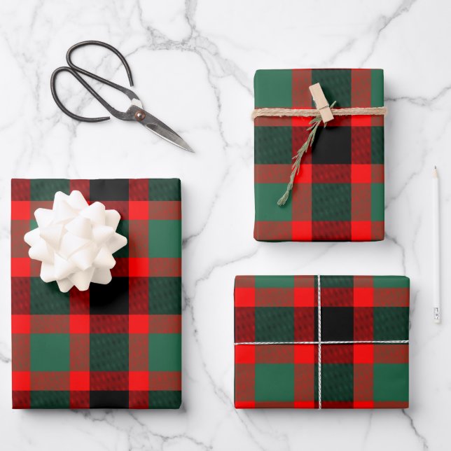 Modern Red Green Plaid Tartan Pattern Wrapping Paper Sheet (Front)